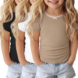 Halfchet 3 Pack Toddler Girls Short Sleeve T Shirts | Short Sleeve, Crewneck, Summer Casual Tees, Soft Fabric, Breathable, Stretchy, Comfort Fit, Kids Daily Tops, Available 18M-5T