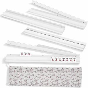 White Mahjong Racks with Magnetic Pushers Set of 4,19.6" Wooden Tile Racks
