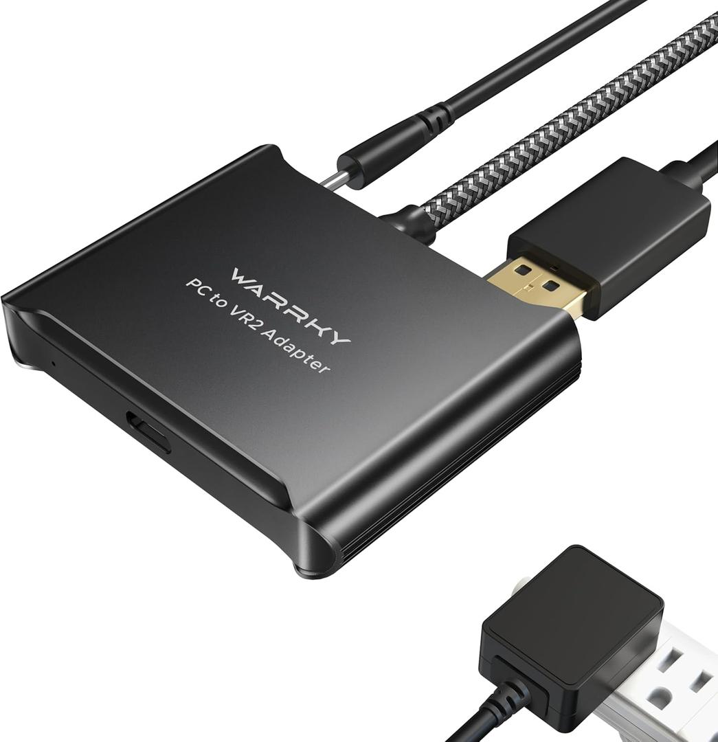 Warrky PSVR2 PC Adapter, PSVR2 Accessories [Aluminum Shell, Upgraded IC] Compatible with PSVR2, AR Glasses, Portable Monitor, DP 1.4 Cable 15W AC Power Supply Included - Black