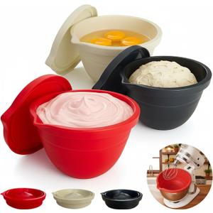 3-Pack Collapsible Silicone Bowl Liners for KitchenAid 5 QT Tilt-Head Stand Mixer Accessories, Reusable Dough Proofing & Food Storage Inserts with Airtight Lids, Space-Saving Kitchen Gadgets