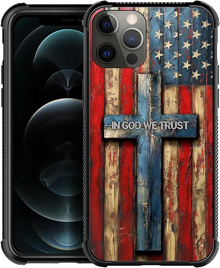 for iPhone 15 Pro Max Case | Classic Slim Cover Design | Wood Grain American Flag Cross