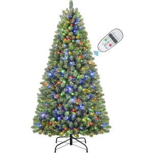 SHareconn 6ft Prelit Premium Artificial Hinged Christmas Tree with Remote Control,Timer, and 330 Warm White & Color LED Changing Lights, 952 Branch Tips, Perfect Choice for Xmas Decoration, 6 FT