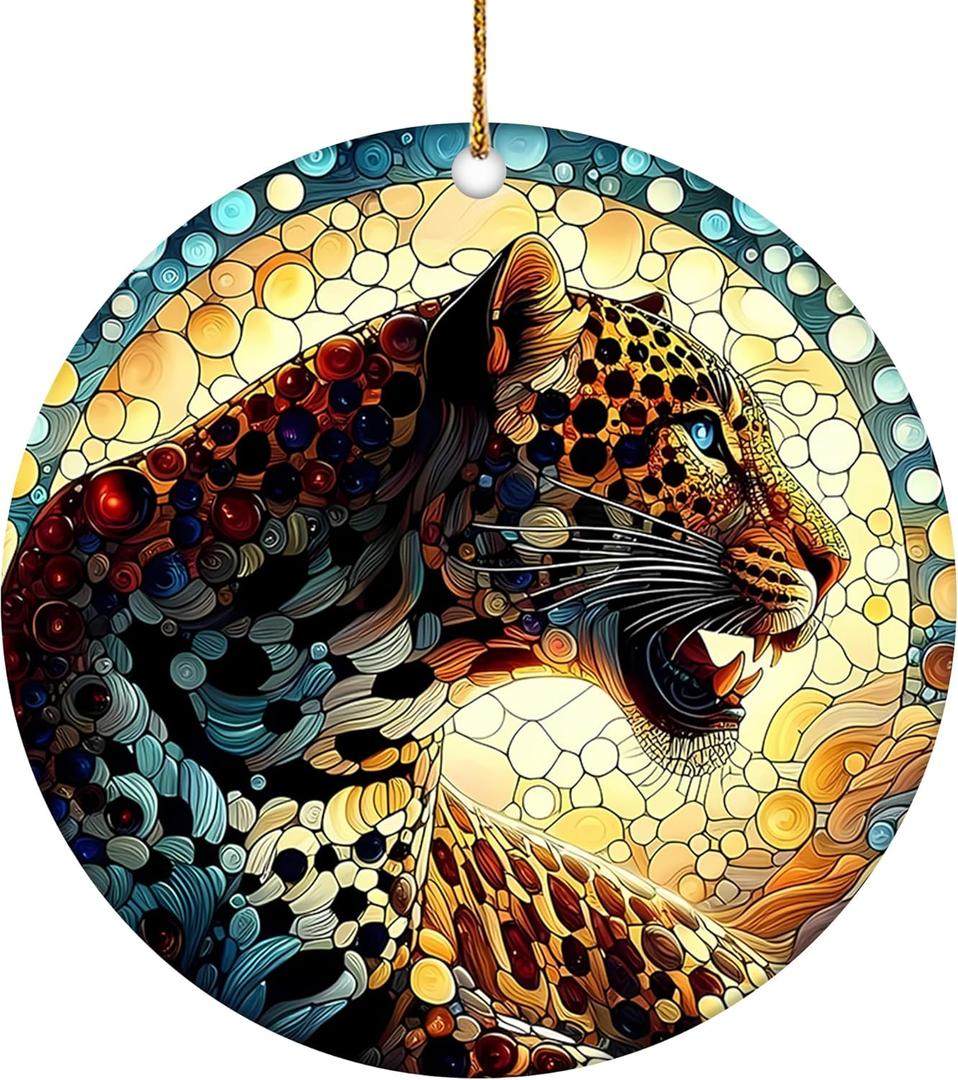 Christmas Ornament - Jaguar Panther Ceramic Ornament, Leopard Ornament, Gift for Panther Lovers, Wildlife Lovers, Christmas Tree & Animal Collectors