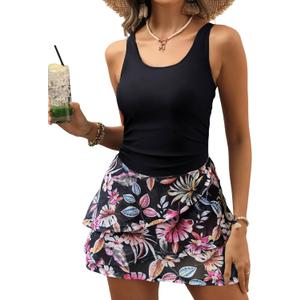 CiCiBird Women One Piece Tummy Control Swimsuit Modest Swim Dress Bathing Suit Skirt Swimwear (Black, S)