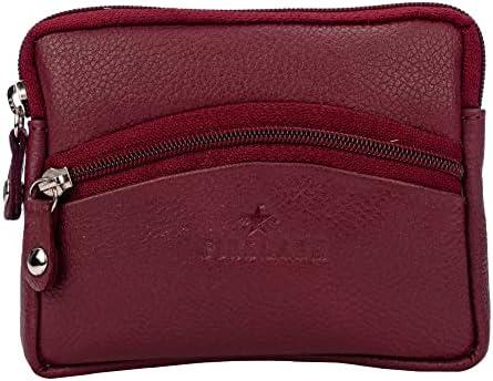 FINELAER Genuine Leather Coin Pouch Zipper Wallet Change Purse for Men Women (Maroon)