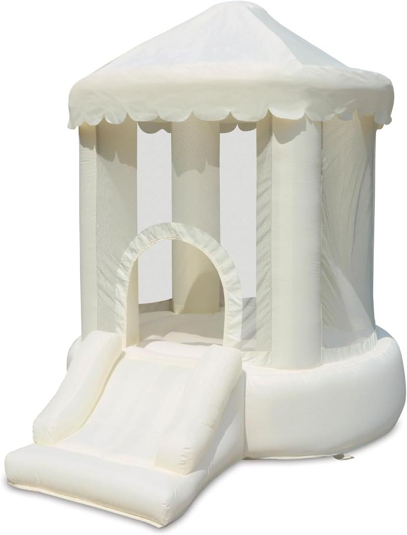 Bounceland Mini Play Tent Creamsicle Bounce House, 7.7 ft L x 5.6 ft W x 7.4 ft H, Neutral Bounce House w/Slide, UL Blower Included, Trendy Bouncer for Kids, Indoor & Outdoor Use, Best Gift for Kids