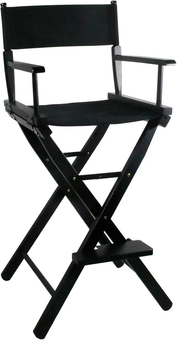 30'' Tall Directors Chair Folding Makeup Chair for Makeup Artist and Clients,Portable Footrest, Solid Hardwood, 250lbs Capacity, Black