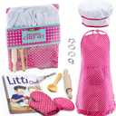 JaxoJoy Kids Cooking and Baking Chef Set for Little Girls, Complete Cooking Sets, Toddler Dress Up and Pretend Play Dress Up Clothes for Girls, Kitchen Toys 3-5 Years Old with Kids Aprons