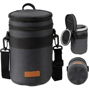 TARION Pro Camera Lens Case Hard Case Camera Lens Pouch Padded Camera Lens Bag Shockproof Lens Carry Case with Shoulder Strap for DSLR SLR Lens Camera Lens Storage Bag Black Size Large 3.7x5.3 inches