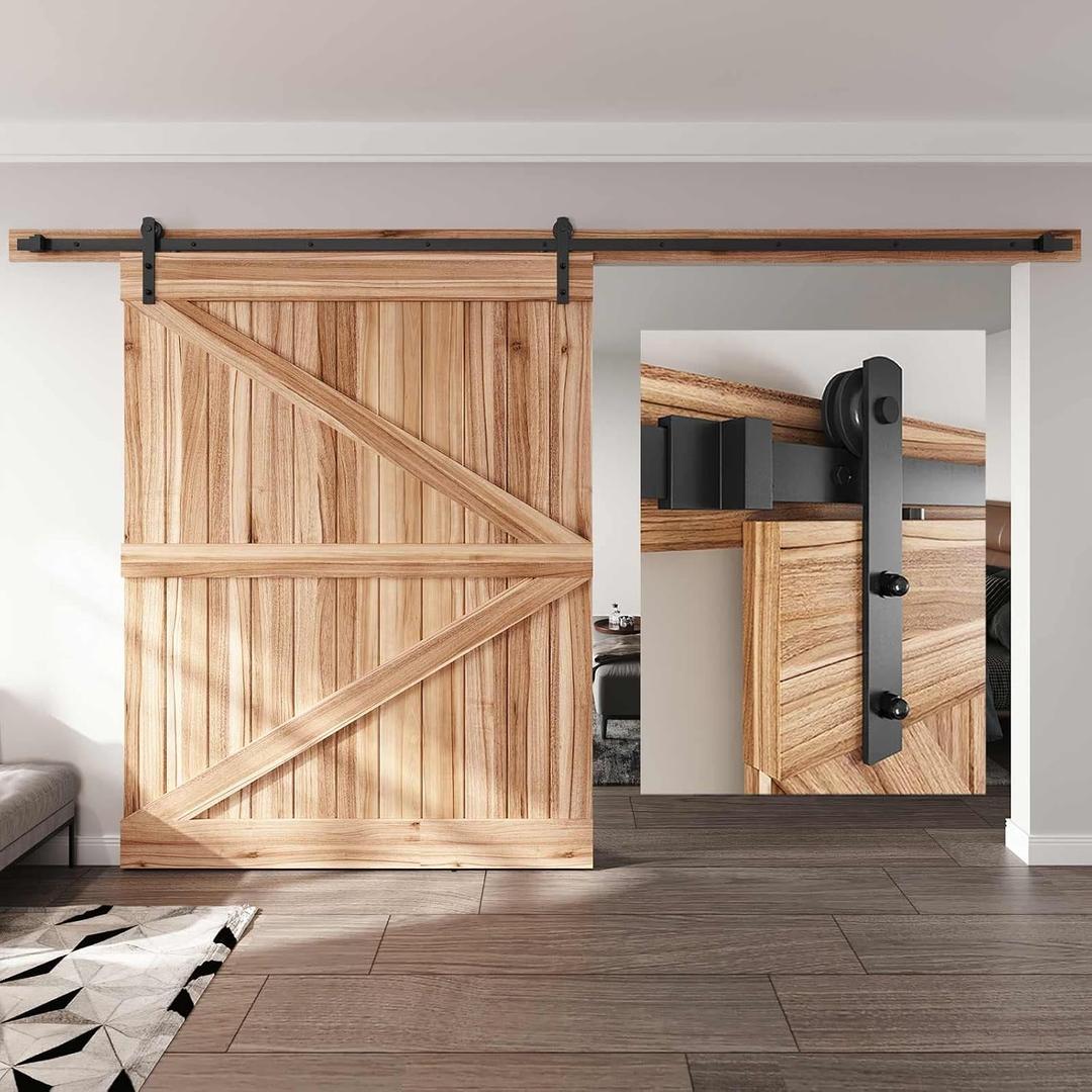 EaseLife 12 FT Sliding Barn Door Hardware Track Kit,Straight Pulley,Slide Smoothly Quietly,Easy Install (12FT Track Kit for 72" Wide Single Door)