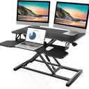 FITUEYES Height Adjustable Standing Desk 32 Wide Sit to Stand Converter Stand Up Desk Tabletop Workstation for Dual Monitor Riser FSD308001WB (Black)