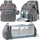 DERJUNSTAR Baby Diaper Bag Backpack with ChangingStation-Large Capacity Baby Bag for Boys & Girls, USBCharging Port, Pacifier Case, sunshade & Toy Bar,Waterproof， Pale Grey
