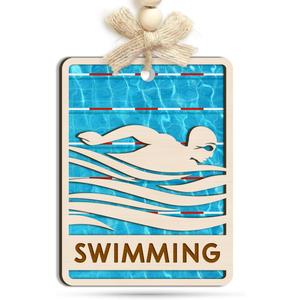 2 x Swimming Christmas Ornament 2025  Wooden & Acrylic Swimmer Ornaments for Xmas Tree - Sporty Gift for Boys, Girls, Coaches, Athletes & Swim Lovers