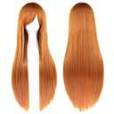 IMISSU 80cm Long Straight Natural Hair Cosplay Wigs with Bangs Colorful Halloween Costume Party Wig for Girl (Orange)