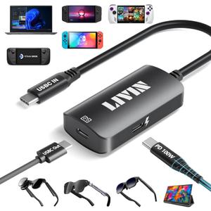 LIVIN USB C to Portable MonitorAR Glasses XREAL OneAir 2 Pro/VITURE Pro/RayNeo Air 2s/Rokid, 4K@60Hz+PD 100W, USB C to Type C Adapter iPhone15/16AndroidPCSwitchSteam Deck