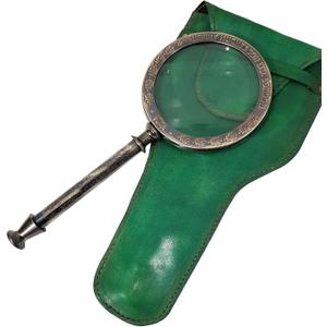 Vintage Henry London Brass Magnifying Glass Green Leather Case Nautical Marine Handheld Antique Desk Decor Educational Instrument Collectible