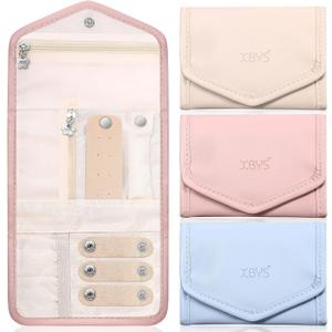 3 Pack Travel Jewelry Organizer Pouch Foldable Jewelry Roll Portable Travel Jewelry Case for Necklaces, Rings, Bracelets, 3 Colors