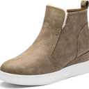DREAM PAIRS Womens Slip on High Top Wedge Sneakers Hidden Heel Platform Wedgie Ankle Booties (6, Taupe/Pu)