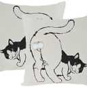 Funny Cat Pillows Decorative Throw Pillows Cover Set of 2,Cute Kitty Gifts for Cat Lovers Linen Pillow Case Decor Covers for Couch Bed Living Room - 18x18 Inches