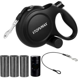 26Ft Retractable Dog Leash for Medium/Large Dogs up to 110lbs, Strong Heavy Duty Retractable Leash with Chew-Proof Cable, 360 Tangle Free, One Hand Brake Lock & Poo Bag Holder (Black)