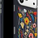 OtterBox iPhone 17 Pro Max Symmetry Series Cactus Leather Embroidery Case - Enchanted Garden - Blue - Textured, Embroidered Floral Artistic iPhone Case