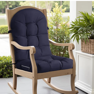 Waterproof Rocking Chair Cushion - Outdoor Oliven Fabric, High-Density Sponge, Durable Comfort Non-Slip Bottom Tufted Seat Pads with Ties, Oliven︱Army Blue, 44x19x4 inch