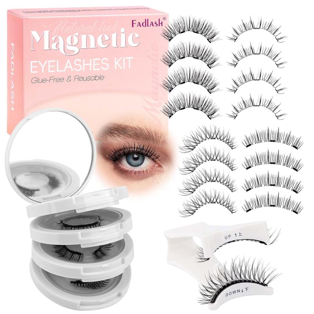 FADLASH Magnetic Eyelashes with Applicator 4 Pairs Magnetic Lashes Natural Look No Glue Needed Reusable Easy to Wear False Eyelashes (KS01+B1+MC+K8)