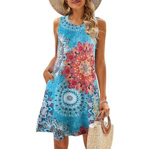 SimpleFun Summer Dresses for Women Beach Floral Tshirt Sundress Casual Pockets Boho Tank Dress (XL)