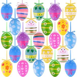 Easter Tree Ornaments, 30pcs Hanging Plastic Easter Eggs Party Decorations for Basket Party Home Outdoor Garden
