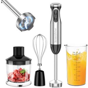 Bonsenkitchen 4-in-1 Immersion Blender Handheld, 20 Speeds Hand Blender with Turbo Mode, Stainless Steel Blade, Egg Whisk, Beaker & Chopper Bowl, Stick Mixer for Soup, Smoothie, Puree, Baby Food