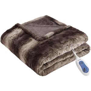 Beautyrest Zuri Reversible Faux Fur to Mink Electric Blanket, Auto Shut Off, Virtually Zero EMF, Multi Heat Setting, UL Certified, Machine Washable, Brown Throw 50x70