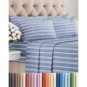 Queen 6 Piece Sheet Set - Comfy, Breathable & Cooling - Soft Hotel Luxury Bedding for Women, Men, Kids, Teens and Children - 1 Flat & 1 Fitted Sheet & 4 Pillowcases with Deep Pockets - Blue Stripes 3