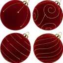 Burgundy Velvet Christmas Ornaments Large Christmas Balls Ornaments 4.7" Dark Red Velvet Ornament for Christmas Tree Balls Xmas Wedding Holiday Halloween 4PCS Big Flocked Decorative Hanging Ornament