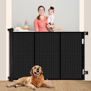 Upgrade 71" Retractable Baby Gates with Reinforced Strip Design to Prevent Crawling Through, 48" Tall Retractable Gate for Baby and Pet, 6 FT Baby Gates for Stairs, Doorways, Hallways (Black)