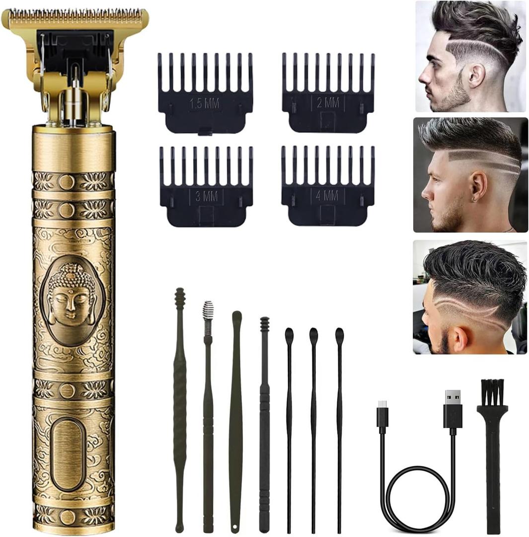 Hair Clippers for Men, Professional Cordless Rechargeable Beard Trimmer Gold Kit with Guide Combs, Vintage Gold