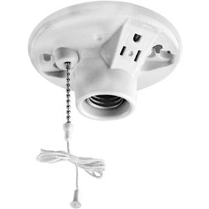Leviton One-Piece Glazed Porcelain Outlet Box Mount, Incandescent Lampholder, Pull Chain, Top Wired, 9726-C, White