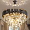 24 inch Black Gold Crystal Chandelier 5-Tier Modern Luxury Pendant Light Fixture for High Ceiling 10-Light Large K9 Crystal Lighting for Foyer Living Room Dining Room