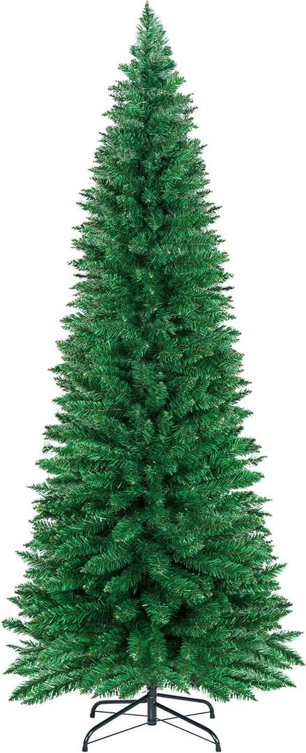 ININ 6FT Slim Pencil Christmas Tree,Artificial Tall Skinny Xmas Tree with 400 Branch Tips,Perfect for Home/Office/Party Decoration, Metal Hinges & Foldable Base.(Unlit)
