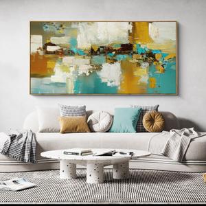 XLSJERST Large Framed Wall Art - Paintings Wall Decor Abstract Canvas Wall Art Artwork for Bedroom Huge Wall Pictures for Living Room Bedroom 24x48 Inches (Orange and cyan)