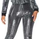 EOSIEDUR Womens 2 Piece Outfits & Sexy Silver Glitter Sequins & Metallic Shiny Top and Pants Set XL 