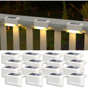 APONUO Solar Deck Lights 16 Pcs, Outdoor Waterproof Led Solar Fence Lamp for Patio, Stairs, Garden Pathway, Steps and Fences (Warm White)