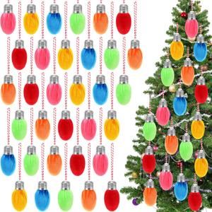 36 Pcs Velvet Christmas Lights Bulbs Ornaments 1.57 Inch Christmas Bulbs Hanging Ornaments for Xmas Tree Outdoor Yard Indoor Holiday Party Decoration
