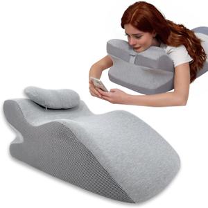 Memory Foam Ergonomic Wedge Prone Pillow, Supportive Pillow for Back, Neck, Leg Support, Acid Reflux, Versatile Usage 50D Foam Machine Washable Cover (Grey)