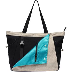 ESVAN Yoga Mat Bag, Gym Bag Tote Bag with Multi Pockets For Women Drawstring Yoga Mat Carrier Pilates Travel Workout Office (Linen Black Beige)