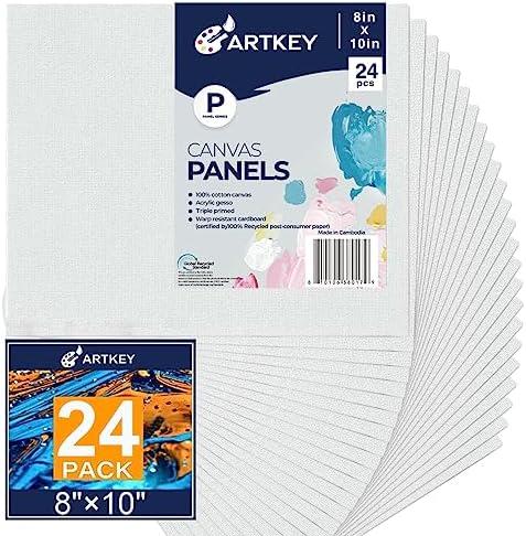 Artkey Canvases for Painting 8x10 Inch 7-Pack, 10 oz Primed 100% Cotton White Blank Flat Canvas Boards, Art Paint Canvas Panels for Acrylic Oil Watercolor Tempera Paints