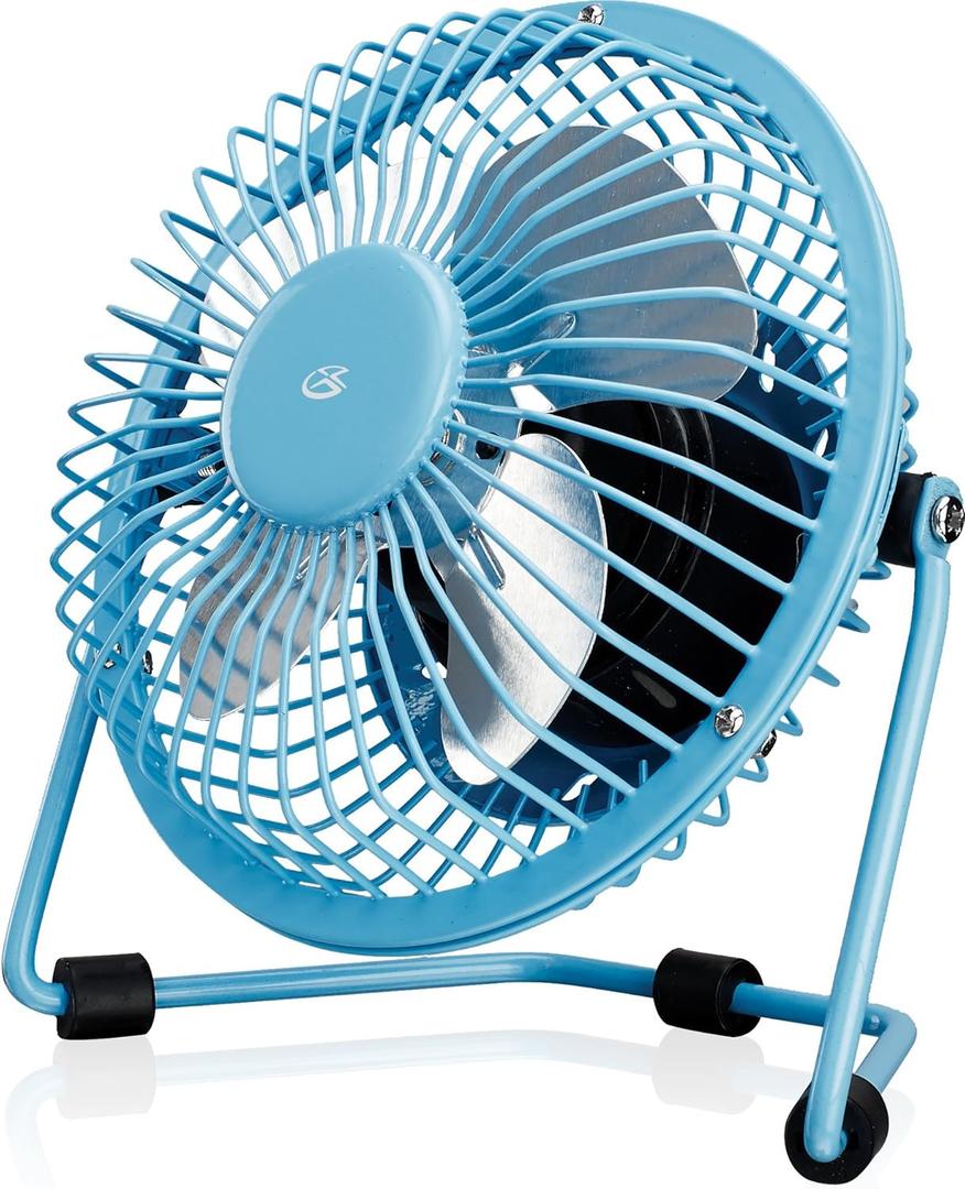 GPX Mini 4" USB Personal Fan, Compatible with Computers, Laptops, Portable Chargers, Blue (AU25BU)