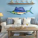 LIFFY Metal Fish Wall Art,36" Large Sailfish Wall Decor with Led Lights,Indoor Outdoor Mounted Tropical Swordfish Hanging Decorations for Home Living Room Bedroom Garden Patio