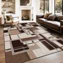 Modern Geometric 8x10 Area Rugs for Living Room, Coffee Brown Washable Rug