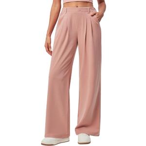 IUGA Wide Leg Pants Woman Pull on Stretchy Work Dress Pants High Waisted Business Casual Trousers Slacks 26''/28'' (Small, Pink)
