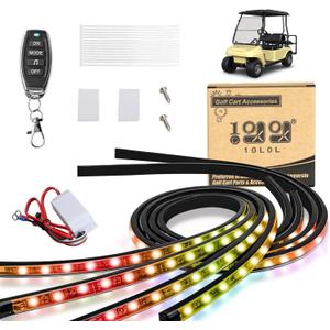 10L0L Golf Cart Underglow LED Light Strip Kit, 22 Modes Glow Neon Underbody Lighting with Wireless Remote Control, Sound Active, Water Resistant Flexible Tubes 4 Pack